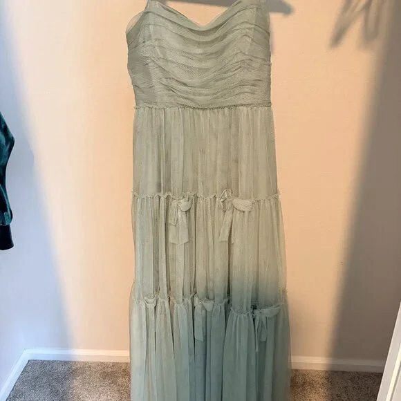 Revelry Sage Green Tulle Bridesmaids Dress - Picture 3 of 4
